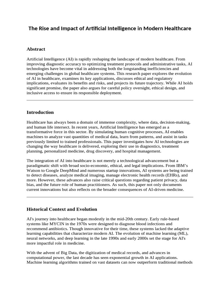 The Rise and Impact of Artificial Intelligence in Modern Healthcare ...