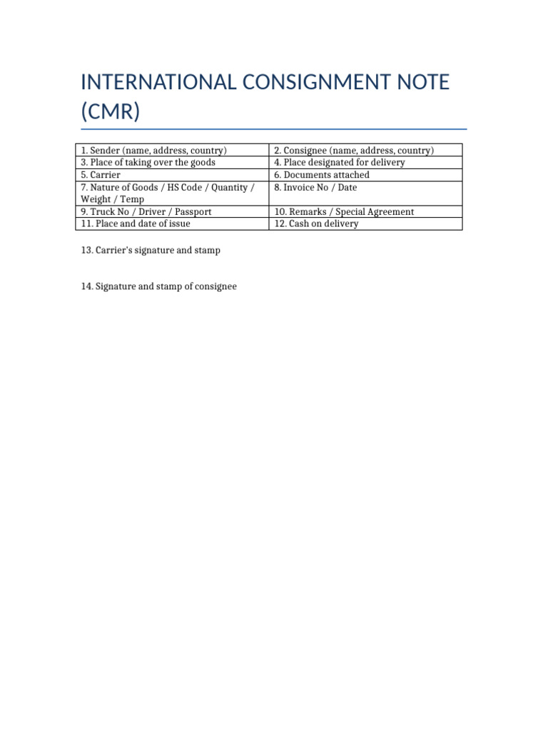 CMR Document Template Overview | PDF