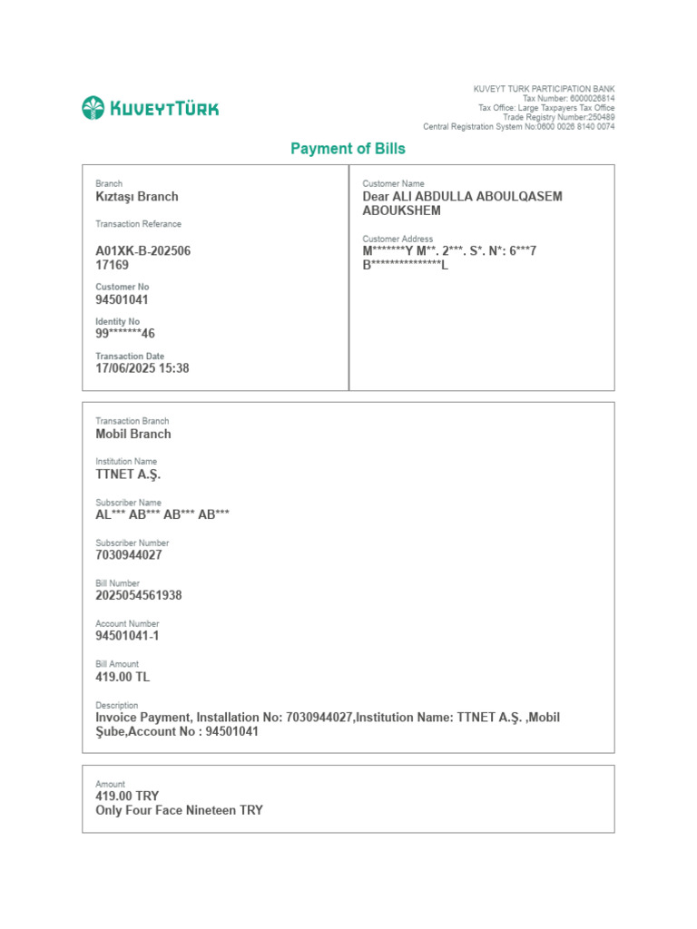 KUVEYT TÜRK Invoice Payment Details | PDF