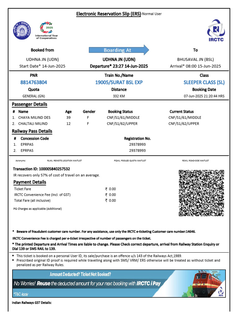 Surat BSL Express Ticket Confirmation | PDF | Identity Document | Payments