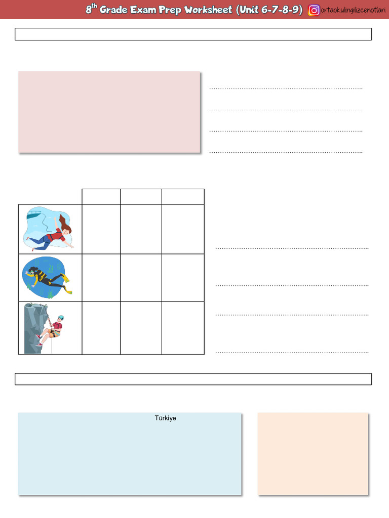 8th Grade Exam Prep Worksheet (Unit 6-7-8-9) - Öner Atmaca | PDF