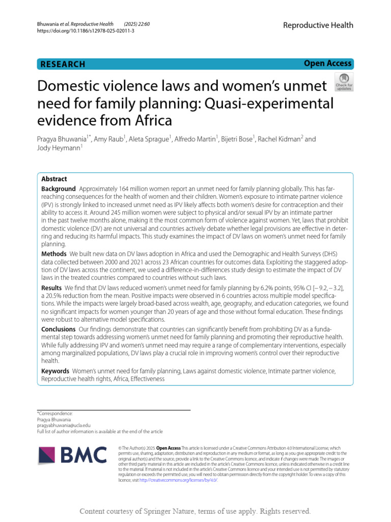 Domestic Violence Laws and Womens Unmet Need For | PDF | Family ...