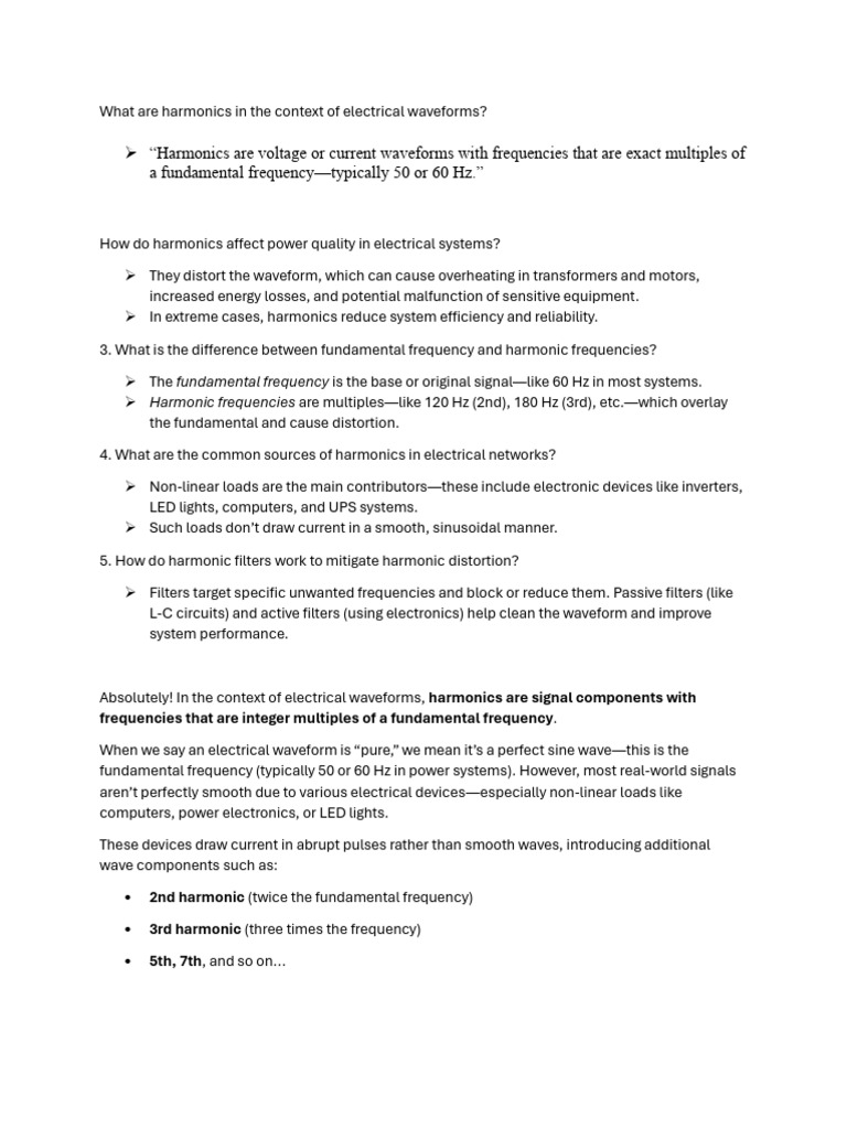 Understanding Harmonics in Electrical Systems | PDF | Distortion ...