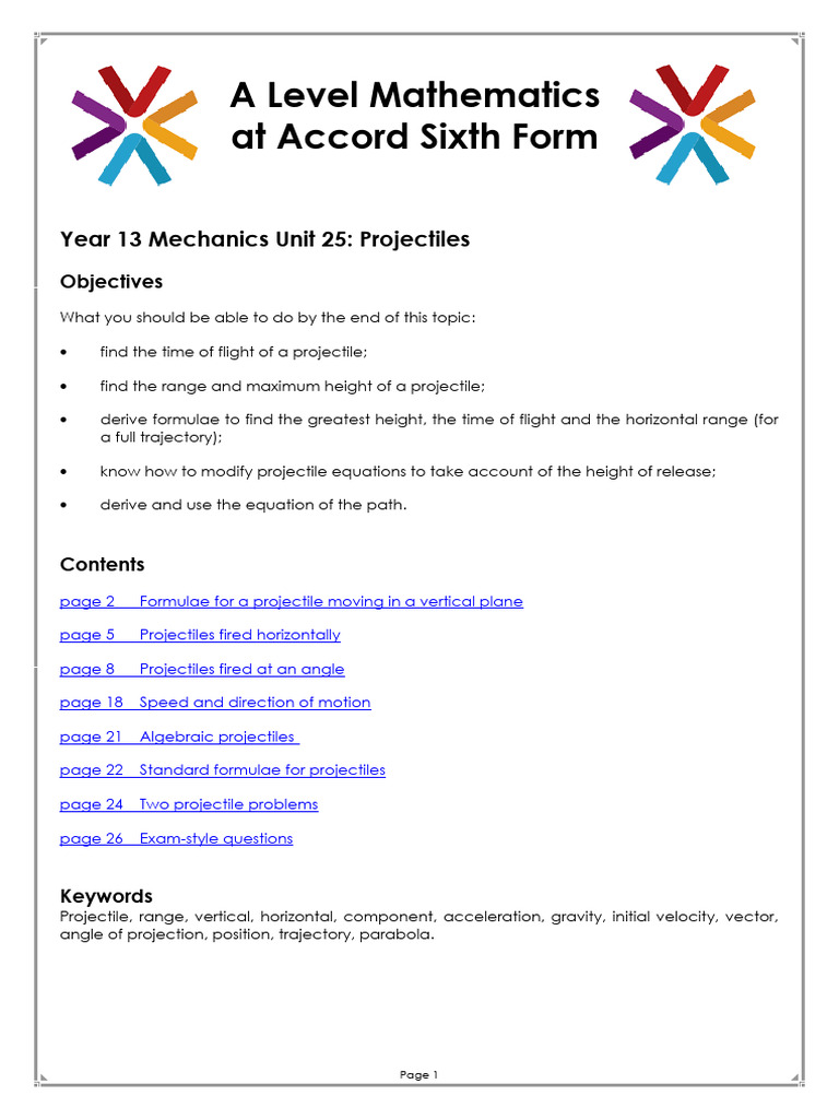 Year 13 Unit 25 Projectiles 2021 | PDF | Mechanical Engineering ...