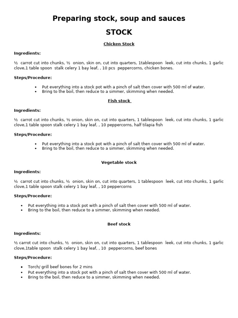Stock, Soup, and Sauce Recipes Guide | PDF | Stock (Food) | Ramen