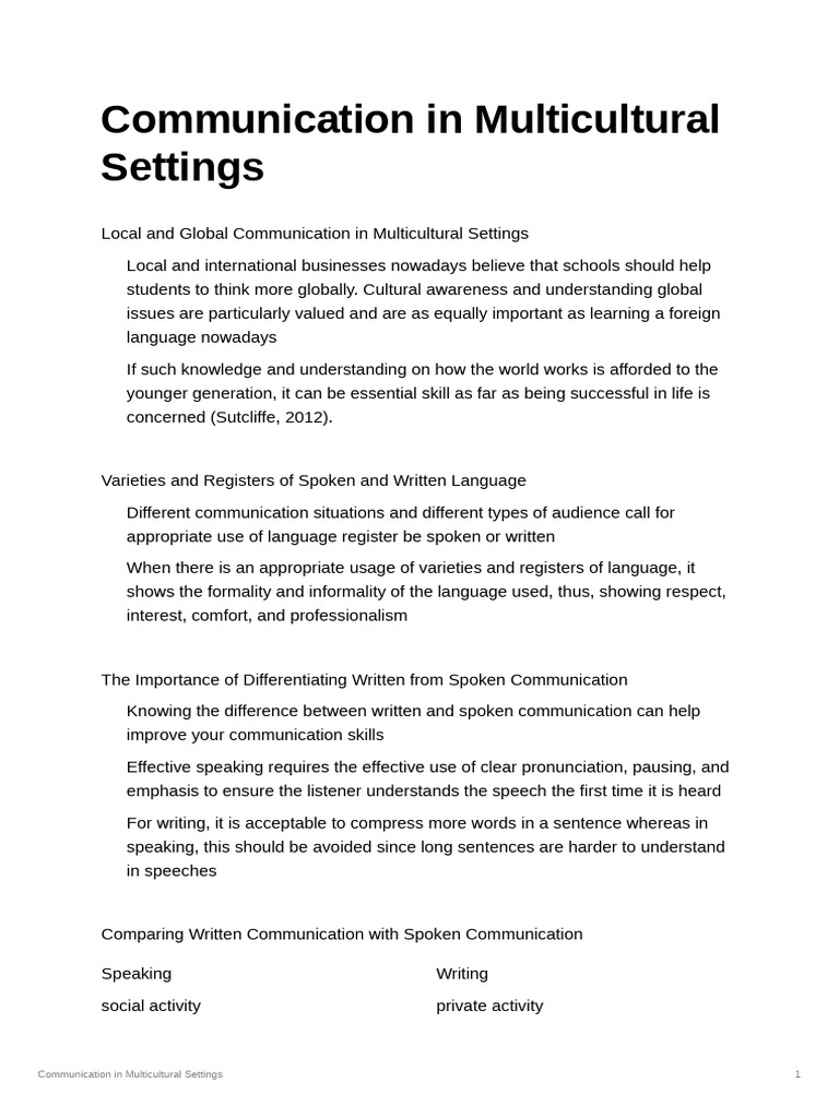Multicultural Communication Essentials | PDF | Communication | Speech