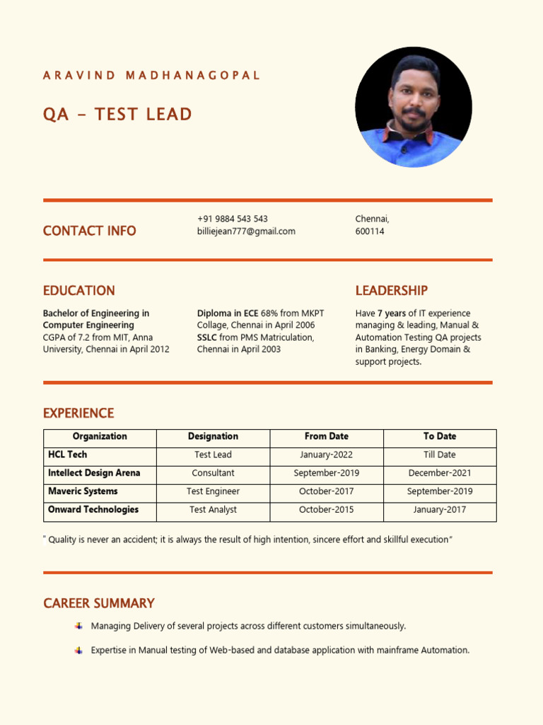 Aravind - Quality Assurance Lead - 9 Yrs 0 Month | PDF | Automated Teller Machine | Debit Card