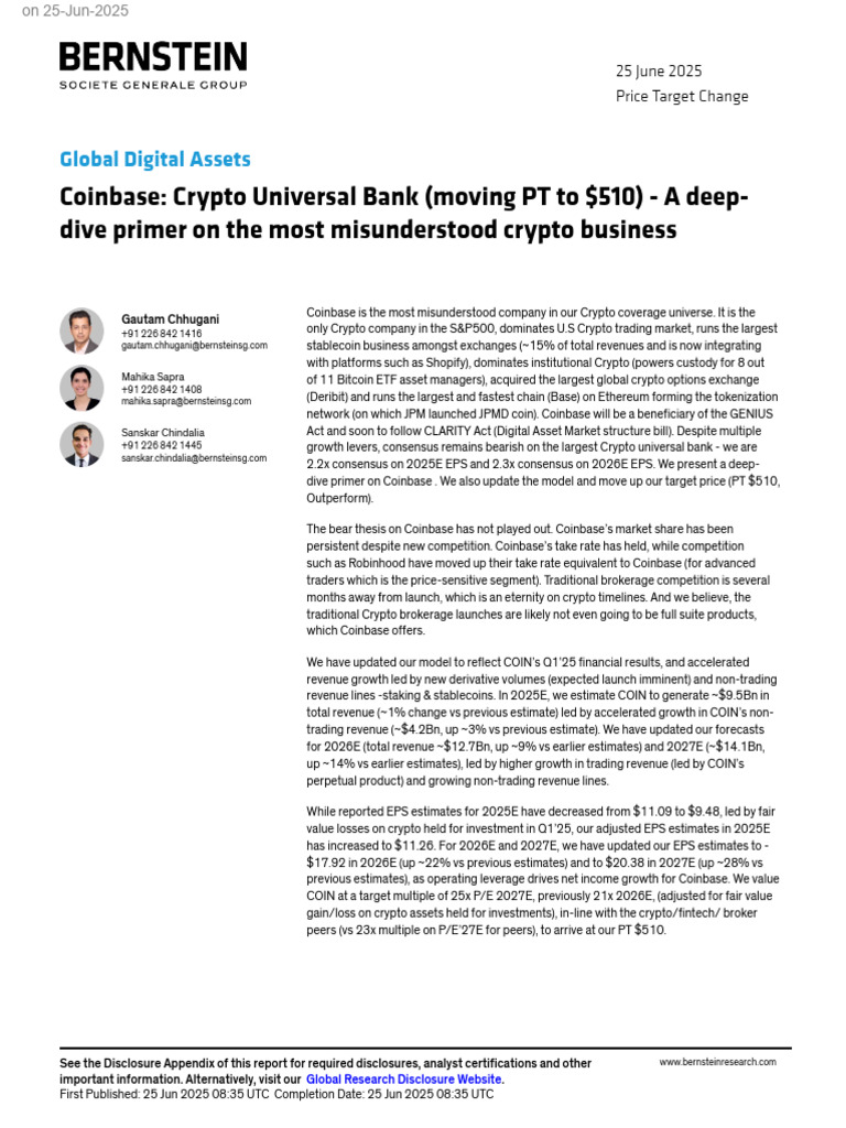 Coinbase Crypto Universal Bank (Moving PT To $510) - A Deepdive Primer On  The Most Misunderstood Crypto Business | PDF | Cryptocurrency | Futures  Contract