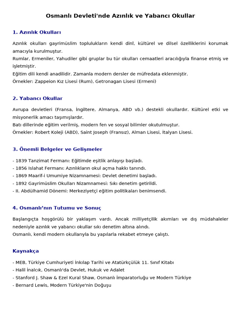 Osmanli Azinlik Yabanci Okullar | PDF