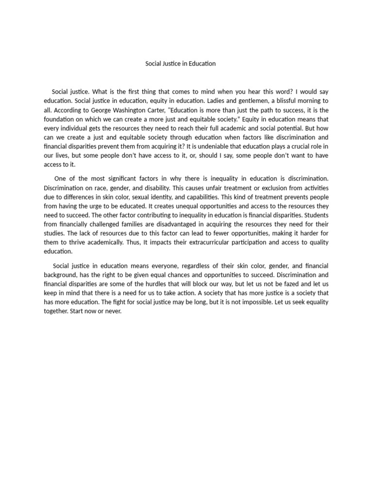 Social Justice and Equity in Education | PDF