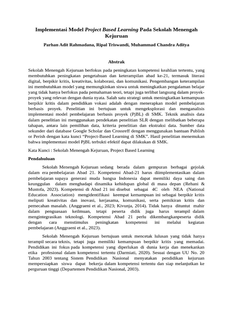 Penerapan Project Based Learning di SMK | PDF