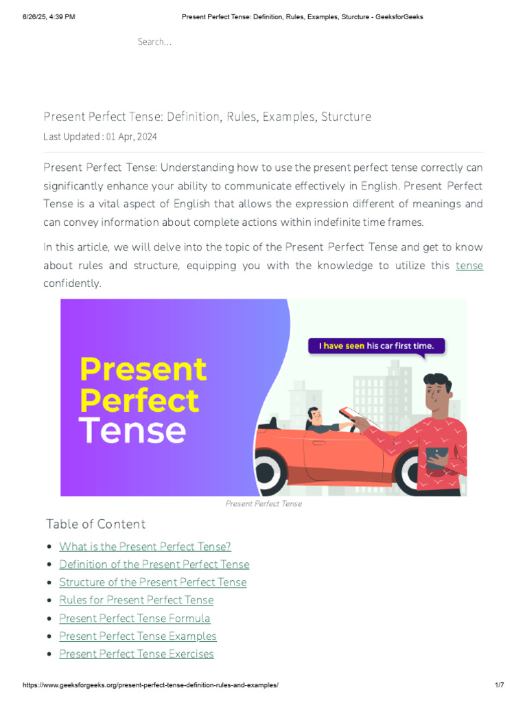 Present Perfect Tense Explained | PDF | Perfect (Grammar) | Grammatical ...