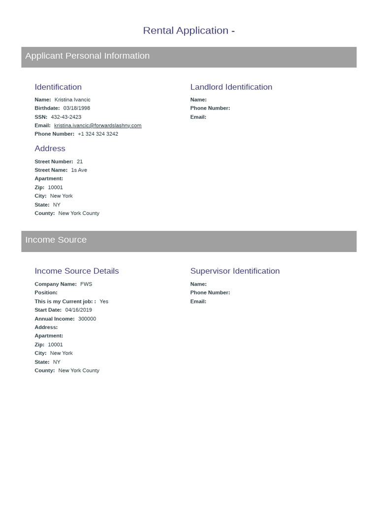 New York Rental Application Form | PDF | Lease