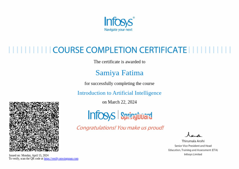 Samiya Fatima: Introduction To Artificial Intelligence | PDF