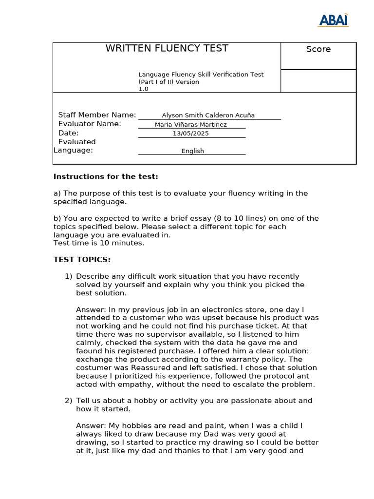 Language Fluency Writing Test Guide | PDF | Psychology | Cognition