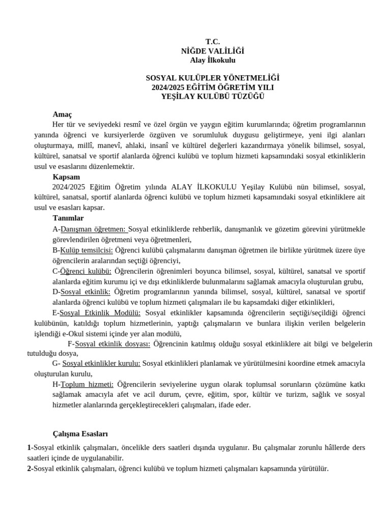 Yesilay Kulubu TZK | PDF