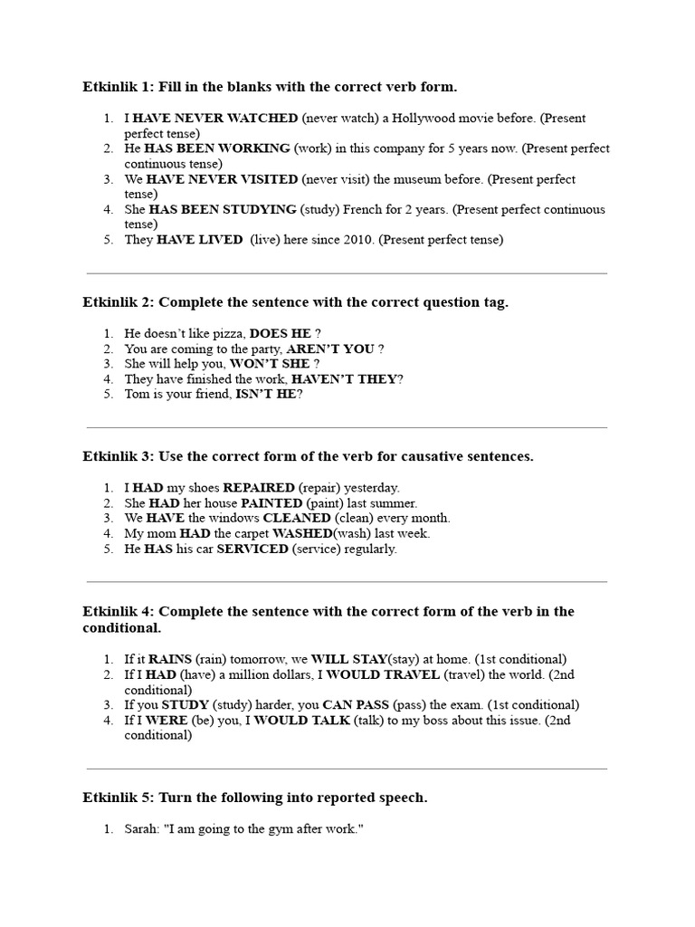 English Verb Forms and Exercises | PDF | Semantic Units | Syntax