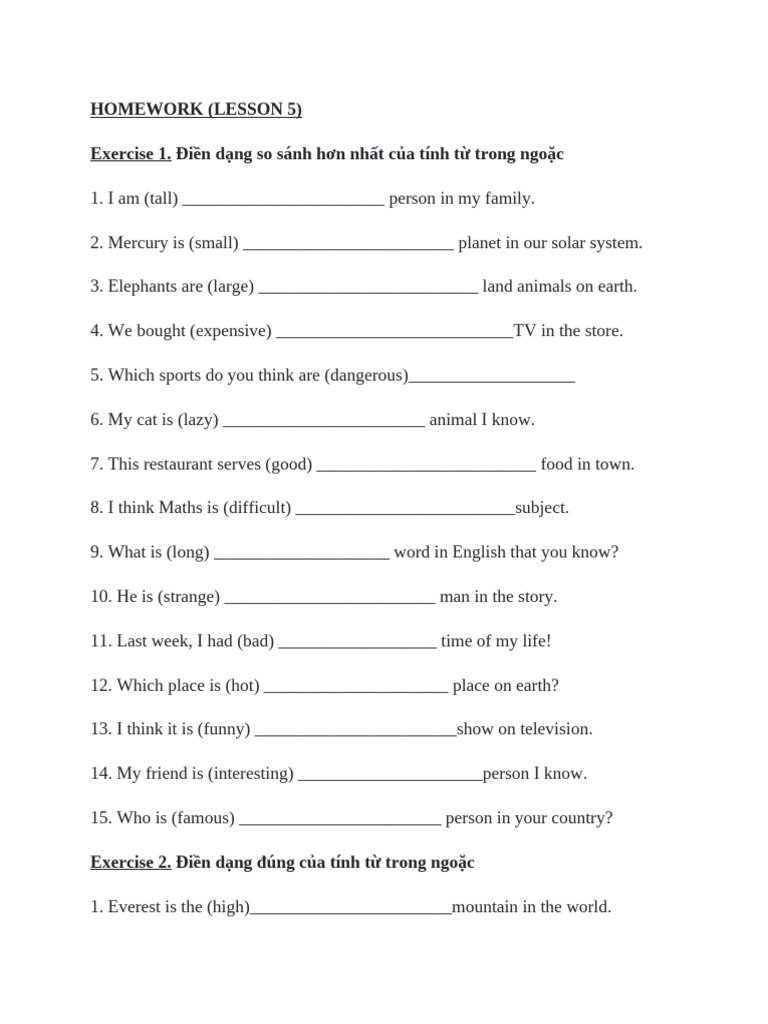 Comparative and Superlative Exercises | PDF | Chess Openings | Chess
