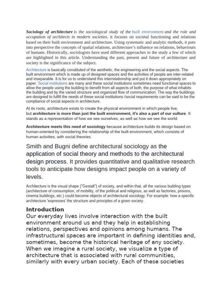 Sociology of Architecture Explained | PDF | Sociology | Society