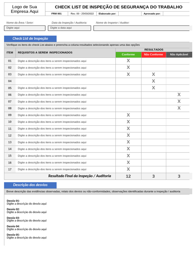 Check List de Segurança do Trabalho | PDF | Microsoft Excel | Microsoft