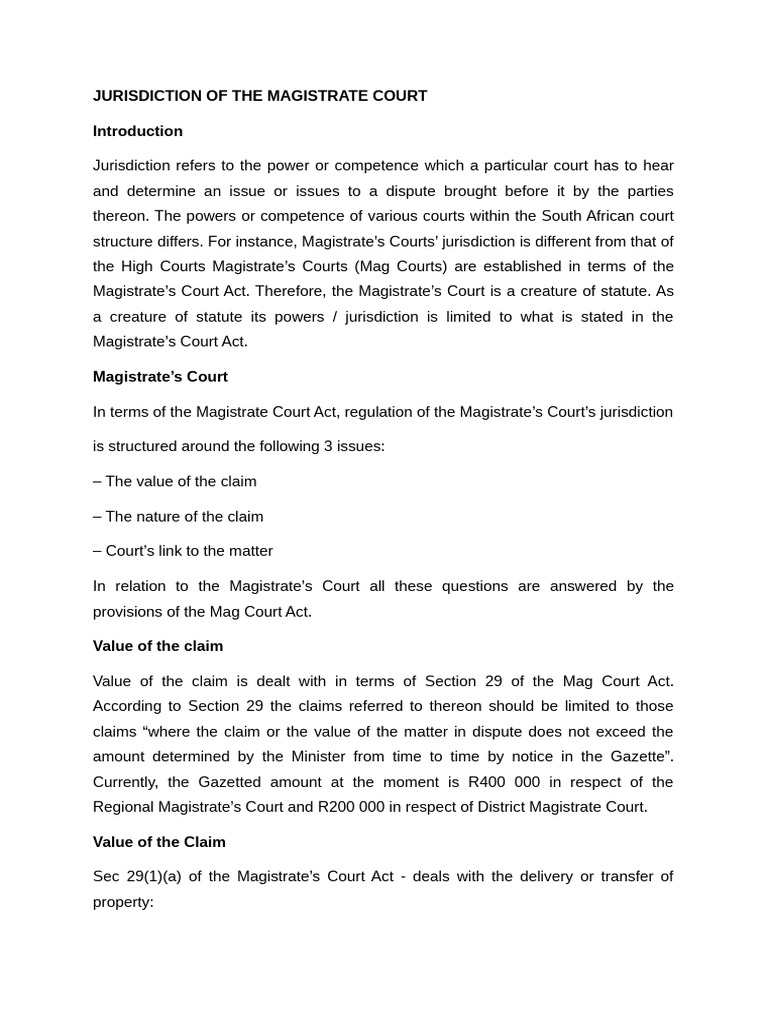 Magistrates Court Civil Jurisdiction Overview | PDF | Magistrate ...