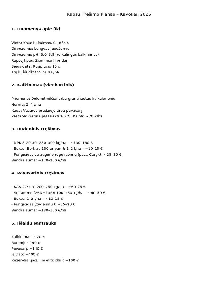 Rapsu Tresimo Planas Kavoliai 2025 | PDF
