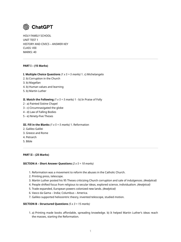 Set 2 History Answer Key | PDF