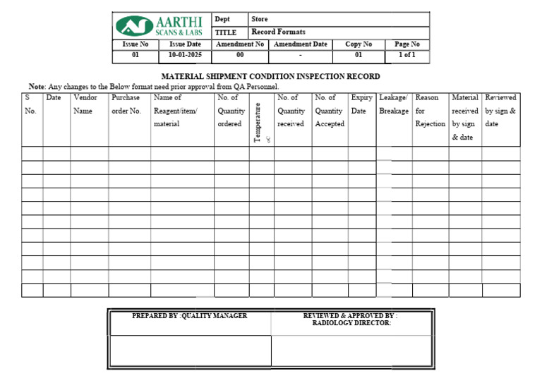 Material Shipment Condition Inspection Record | PDF
