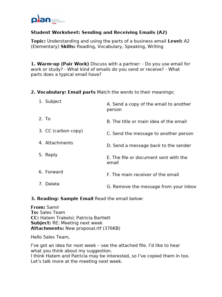 Business Email Basics for A2 Learners | PDF | Human Communication