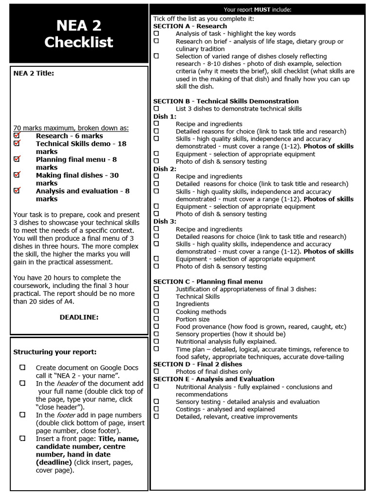 NEA 2 Coursework Checklist | PDF
