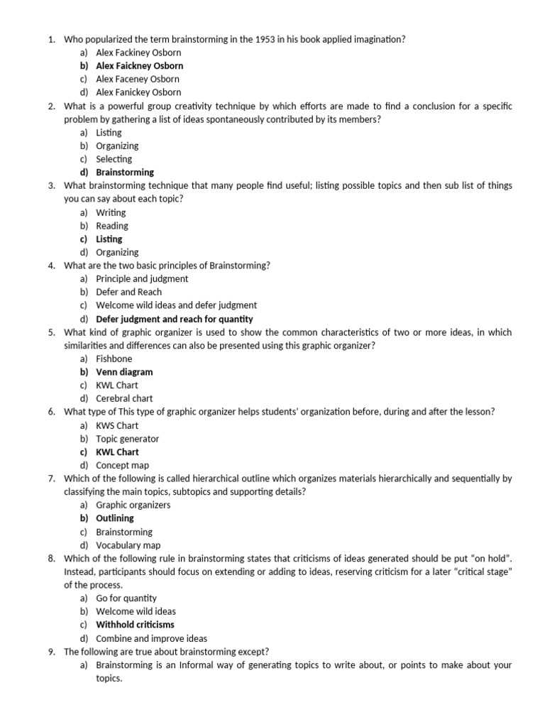 Brainstorming Techniques and Writing Patterns | PDF | Brainstorming ...