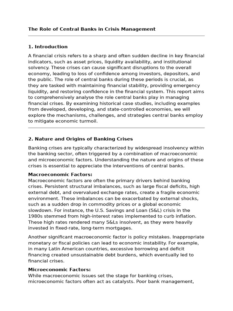 Central Banks in Financial Crisis Management | PDF | Banks | Macroeconomics