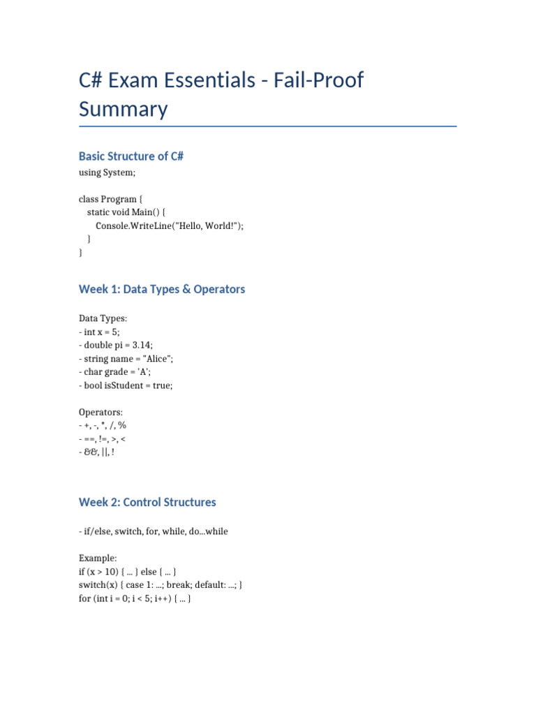 C# Exam Essentials Guide | PDF | C Sharp (Programming Language) | Xml