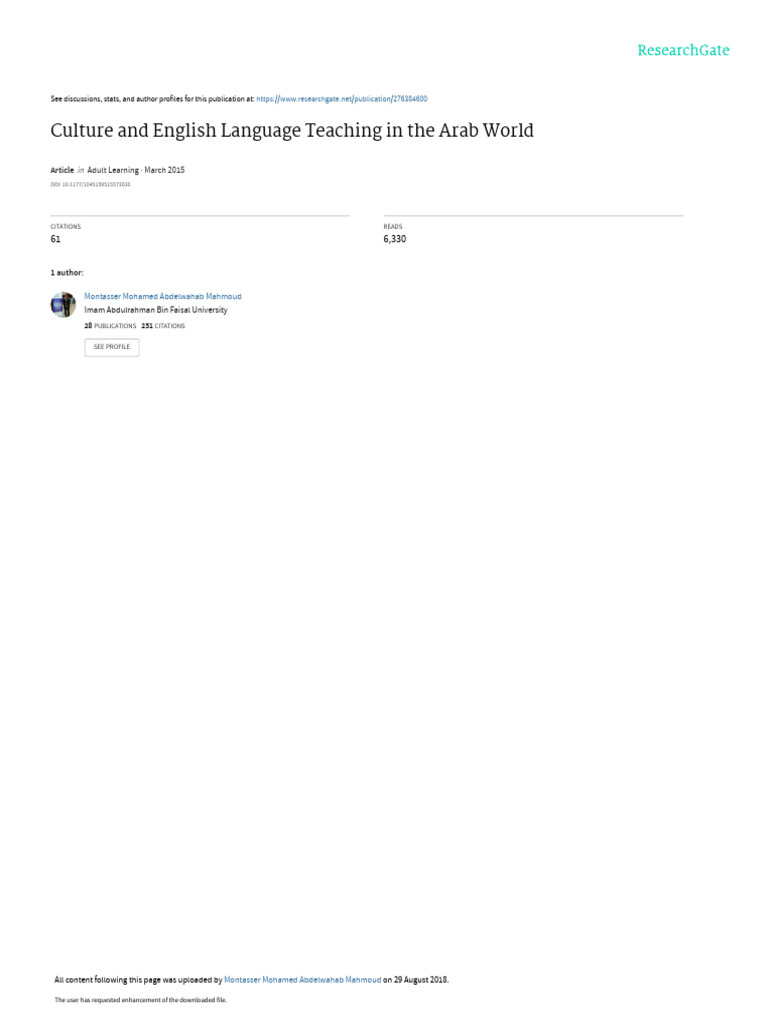 Culture's Impact on ELT in the Arab World | PDF | English As A Second ...