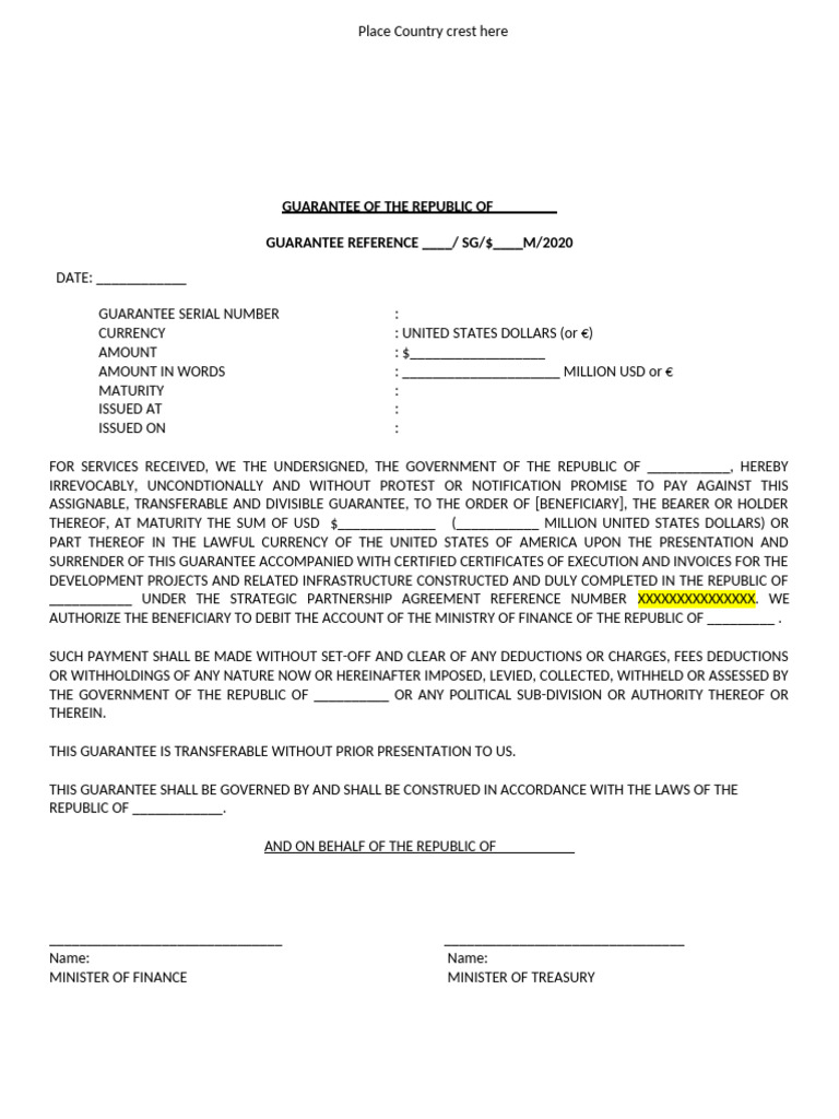 Sovereign Guarantee SG Verbiage Template | PDF