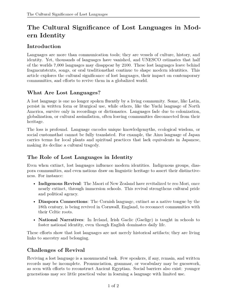 The Cultural Significance of Lost Languages in Modern Identity | PDF ...