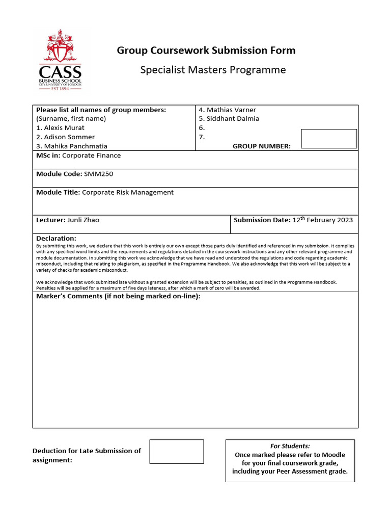 Coursework Submission - Group 1 - CRM | PDF | Futures Contract | Hedge ...