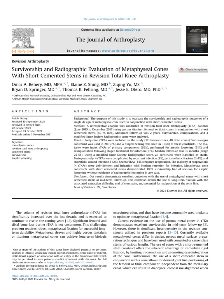 Metaphyseal Cones in Knee Revision Surgery | PDF | Clinical Medicine ...