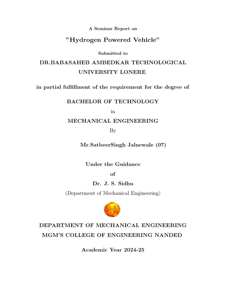 Hydrogen Powered Vehicle | PDF | Fuel Cell | Hydrogen Economy
