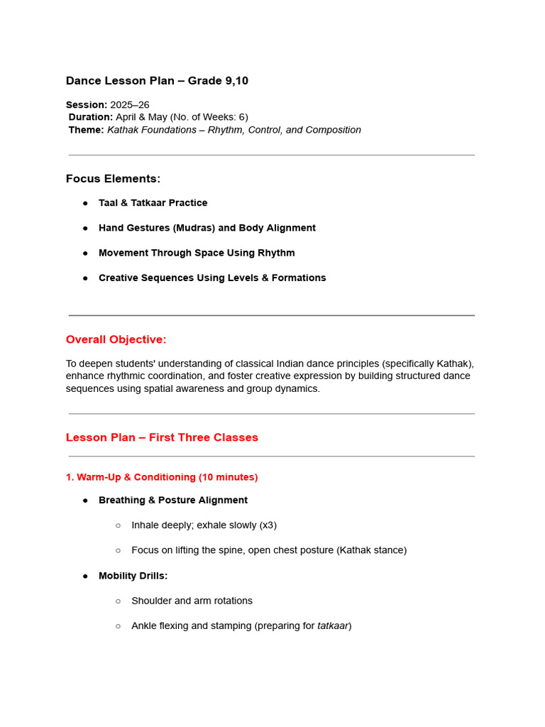 Dance Lesson Plan - Grade 9,10 | PDF | Dances