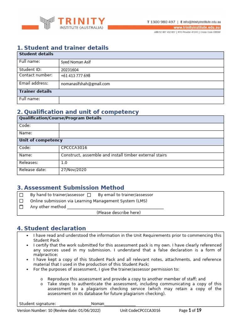CPCCCA3016 Assessment Guidelines | PDF | Stairs | Screw