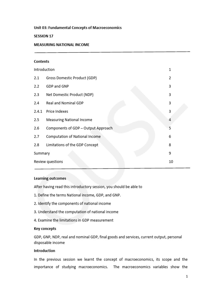 Measuring National Income and GDP Concepts | PDF | Gross Domestic ...