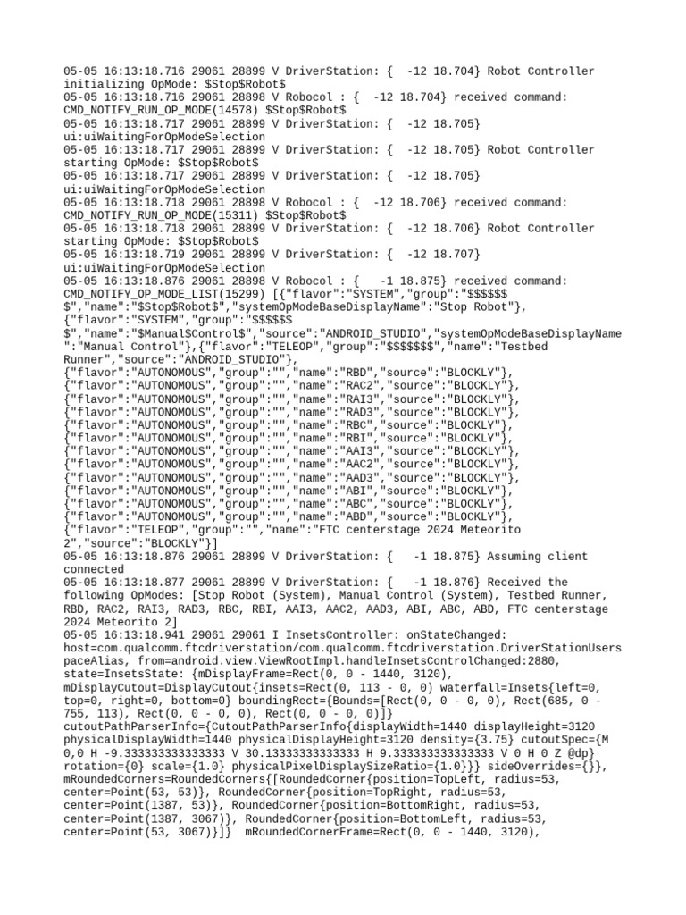 Robot Controller OpMode Initialization Logs | PDF | Mobile Computers ...