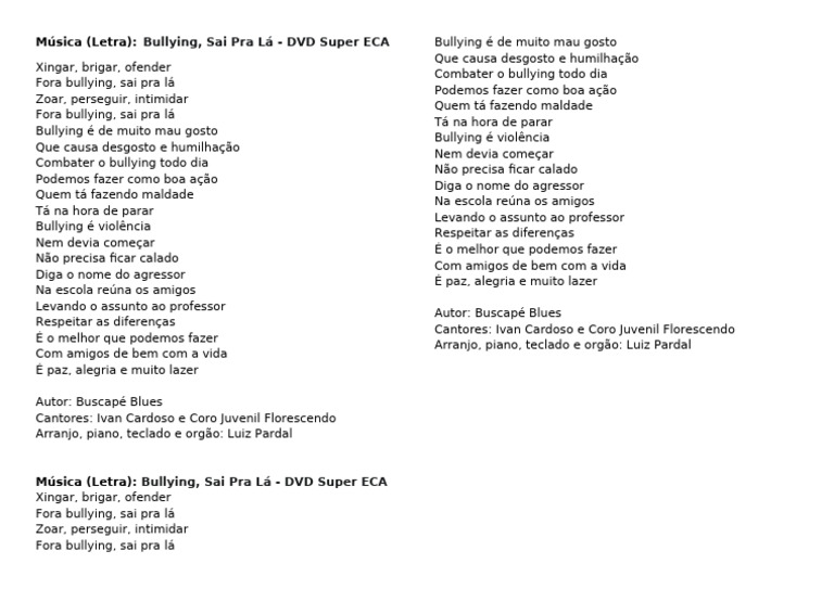 Bullying, Sai Pra Lá - Letra da Música | PDF