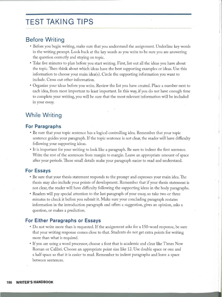 Test Taking Tips For Essays | PDF