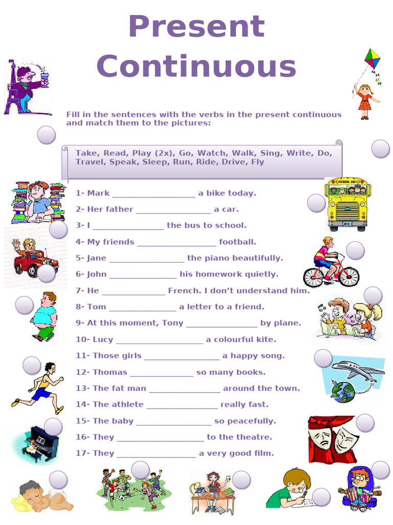 Present Continuous Verb Exercises | PDF