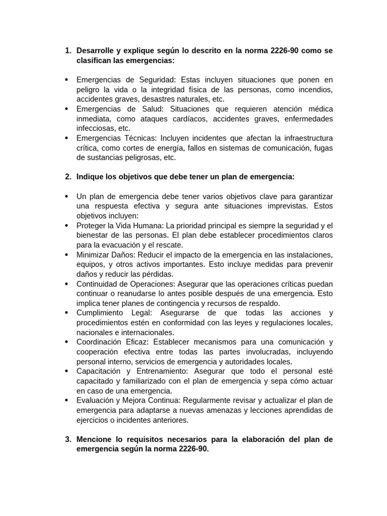 Clasificación y Requisitos del Plan de Emergencia | PDF | Defensa Civil ...