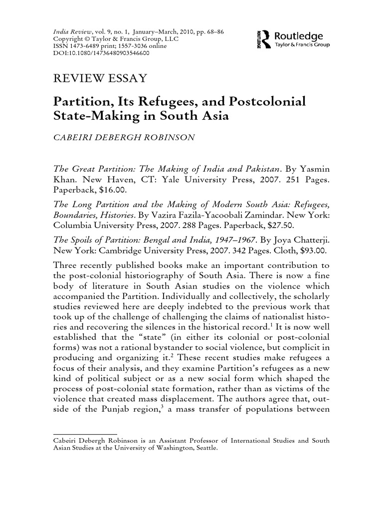 Partition's Refugees and State Formation | PDF | Partition Of India ...