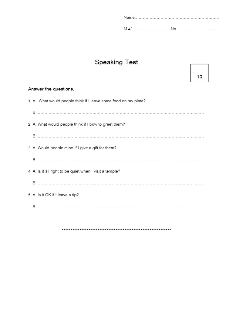Speaking Test Questions and Responses | PDF