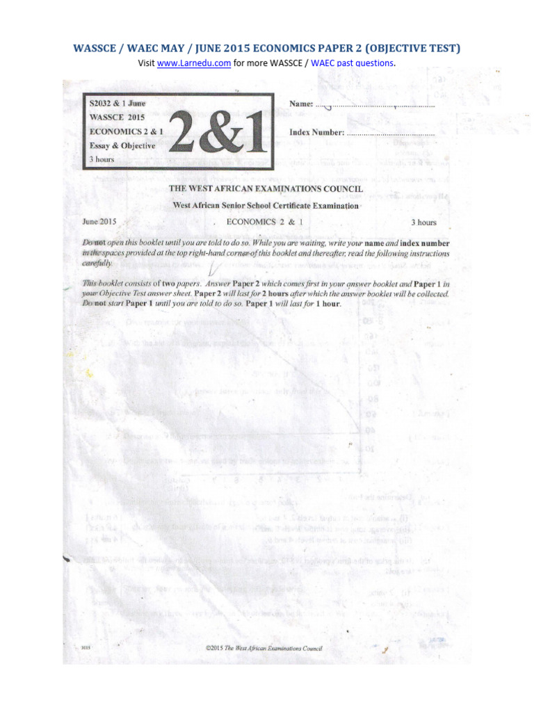 WASSCE WAEC Economics May June 2015 Paper 2 Theory | PDF